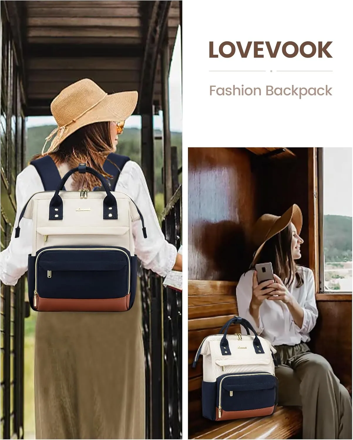 LOVEVOOK Mini Backpack purse for Women, Cute Small Backpacks Purse, College Bookbag for School, Fashion Bag for Work Travel Gift, Lightweight Daypack, Beige-Blue-Brown
