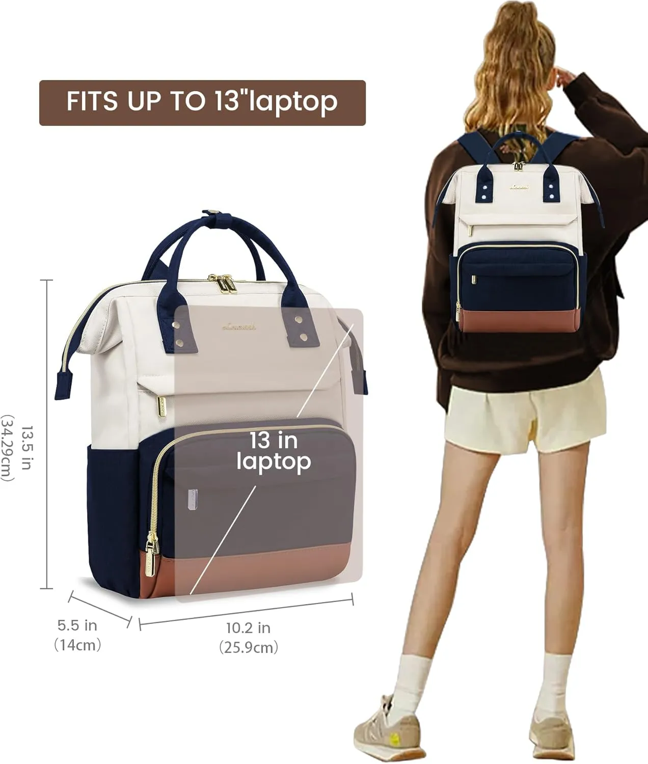 LOVEVOOK Mini Backpack purse for Women, Cute Small Backpacks Purse, College Bookbag for School, Fashion Bag for Work Travel Gift, Lightweight Daypack, Beige-Blue-Brown