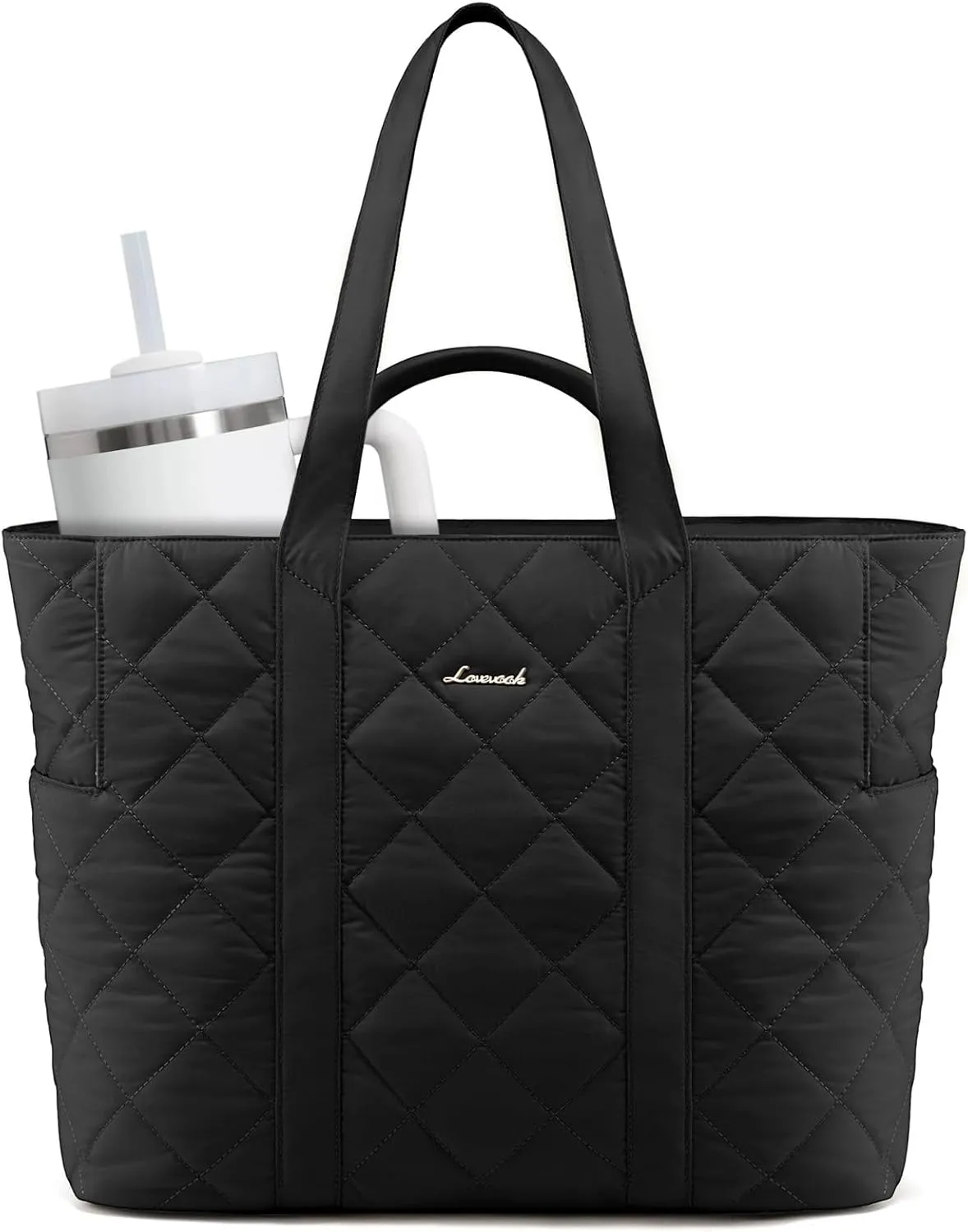 LOVEVOOK Tote Bag for Women,Large Puffer Tote Bag with Zipper,Quilted Puffy Work Bag Purse for Travel Beach Gym Weekend
