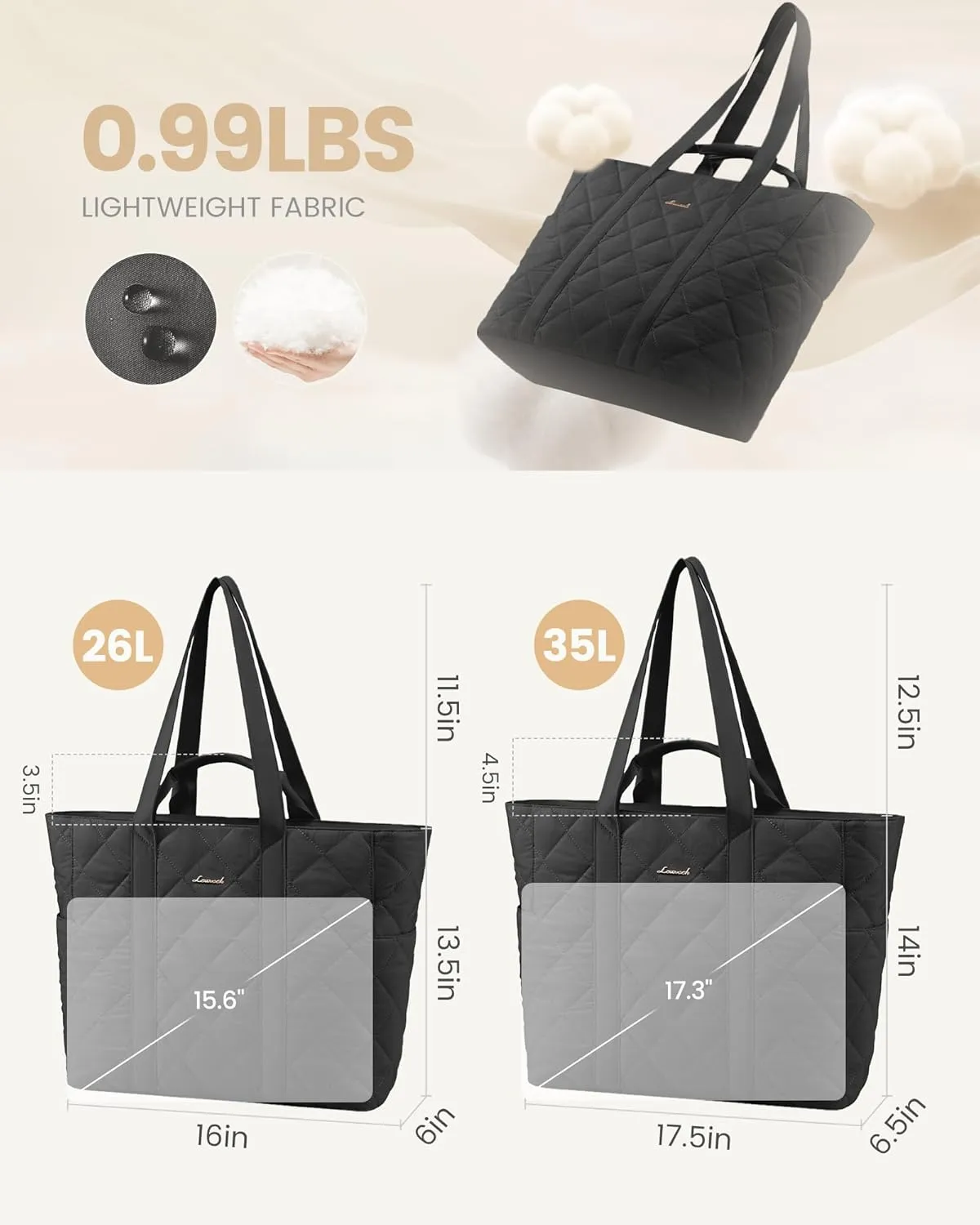 LOVEVOOK Tote Bag for Women,Large Puffer Tote Bag with Zipper,Quilted Puffy Work Bag Purse for Travel Beach Gym Weekend