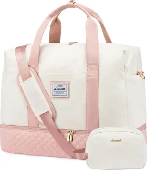 LOVEVOOK Travel Duffel Bag, 18inch Weekender Bags for Women with Shoe Compartment，35L Carry on Overnight Bag with Toiletry Bag, Gym Duffel Bag with Wet Pocket, Hospital Bags for Labor and Deliver