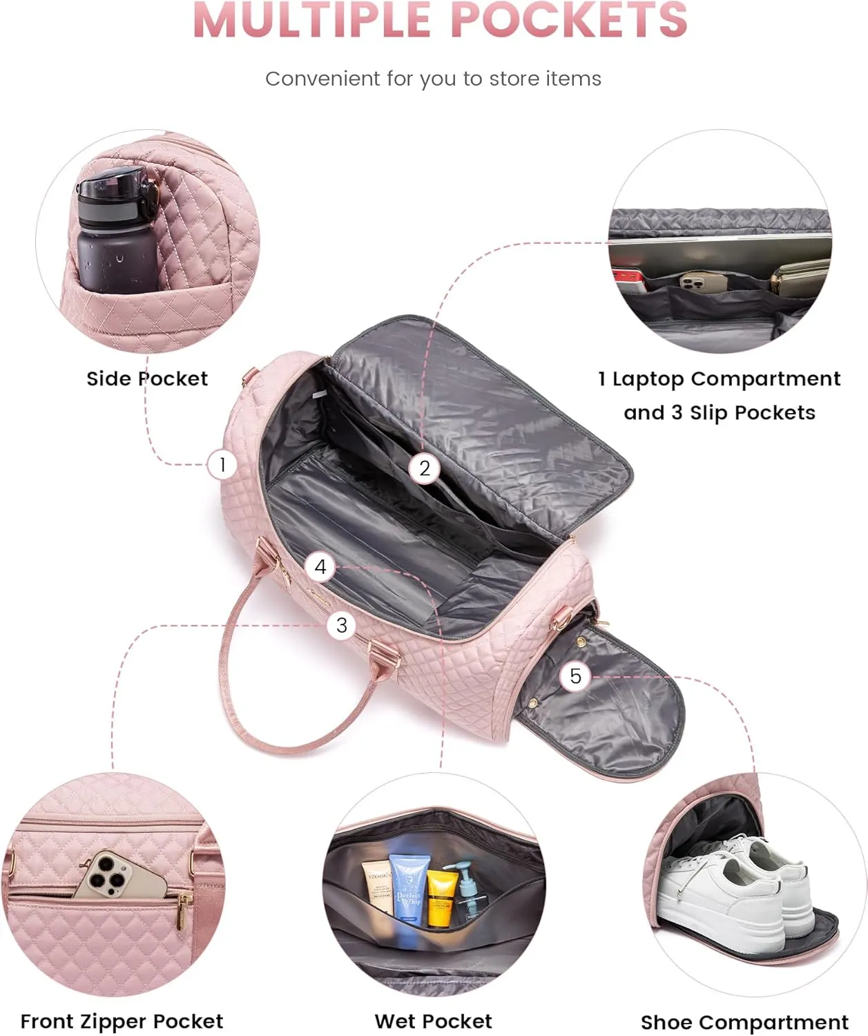 LOVEVOOK Travel Duffle Bag, 40L Weekender Overnight Bag with Toiletry Bag, Quilted Carry On Bag with Shoe Compartment, Gym Duffel Bag with Wet Pocket for Women, Hospital Bags for Labor and Delivery