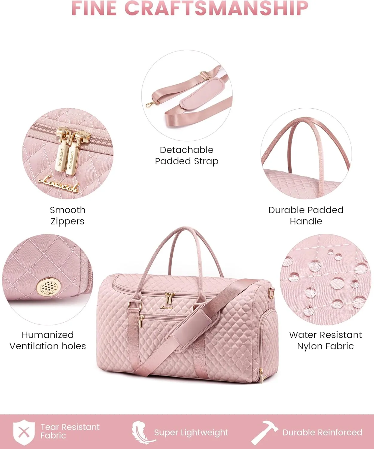LOVEVOOK Travel Duffle Bag, 40L Weekender Overnight Bag with Toiletry Bag, Quilted Carry On Bag with Shoe Compartment, Gym Duffel Bag with Wet Pocket for Women, Hospital Bags for Labor and Delivery