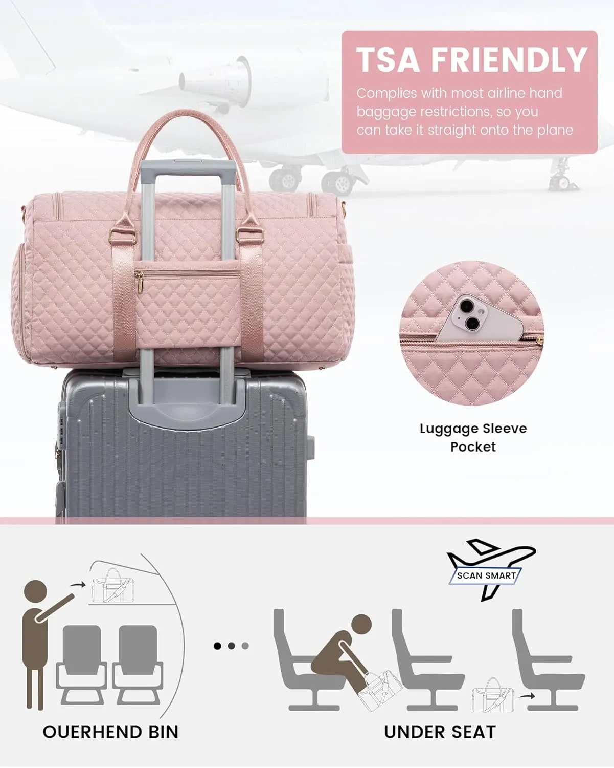 LOVEVOOK Travel Duffle Bag, 40L Weekender Overnight Bag with Toiletry Bag, Quilted Carry On Bag with Shoe Compartment, Gym Duffel Bag with Wet Pocket for Women, Hospital Bags for Labor and Delivery