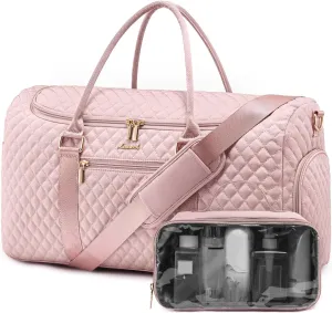 LOVEVOOK Travel Duffle Bag, 40L Weekender Overnight Bag with Toiletry Bag, Quilted Carry On Bag with Shoe Compartment, Gym Duffel Bag with Wet Pocket for Women, Hospital Bags for Labor and Delivery