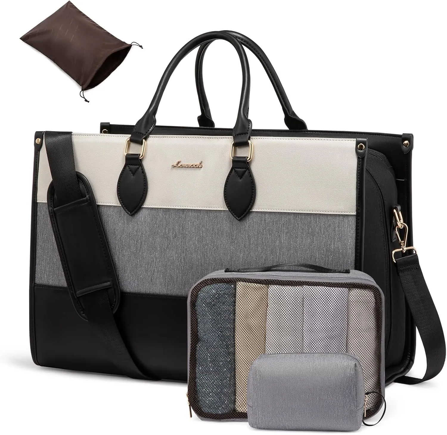 LOVEVOOK Weekender Bags for Women 18-21" Large Capacity Dual Material All-In-One Travel Duffle Carry On Bag with Laptop Compartment, Wet/Dry Separation for Overnight/Gym 1 Shoe Organizer, 2 Pockets