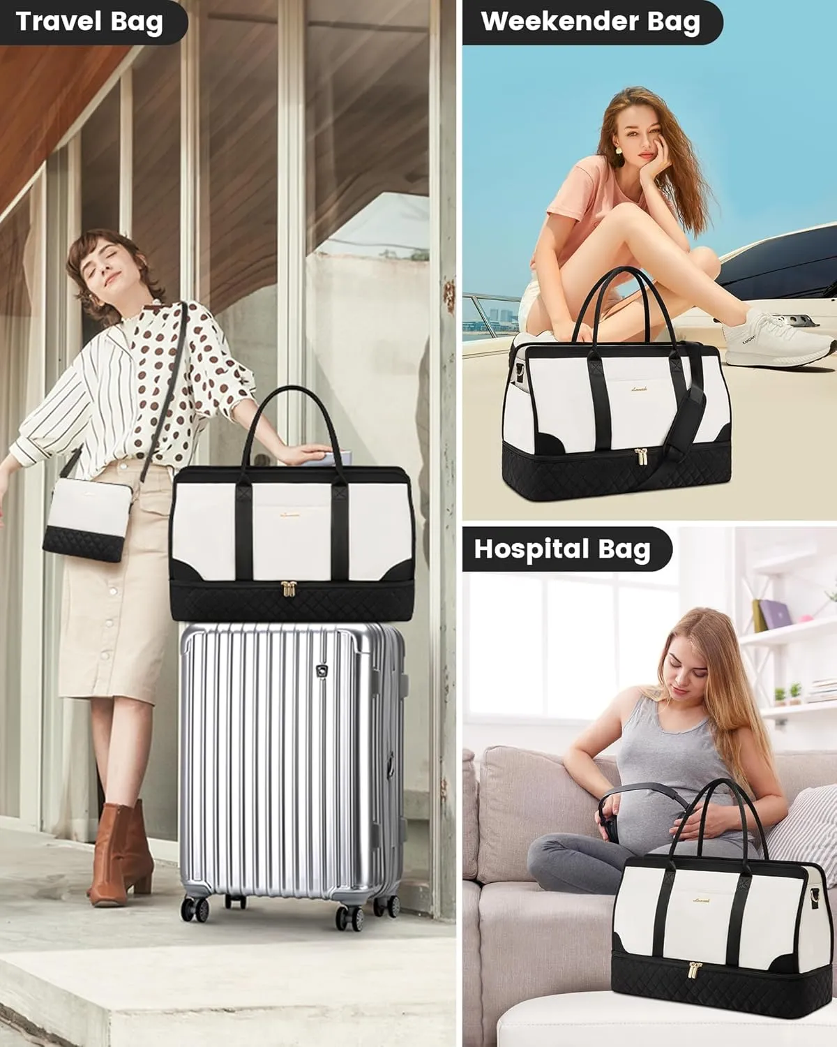 LOVEVOOK Weekender Bags for Women Travel Duffle Bag with Shoe Compartment, Carry on Overnight Bag Set