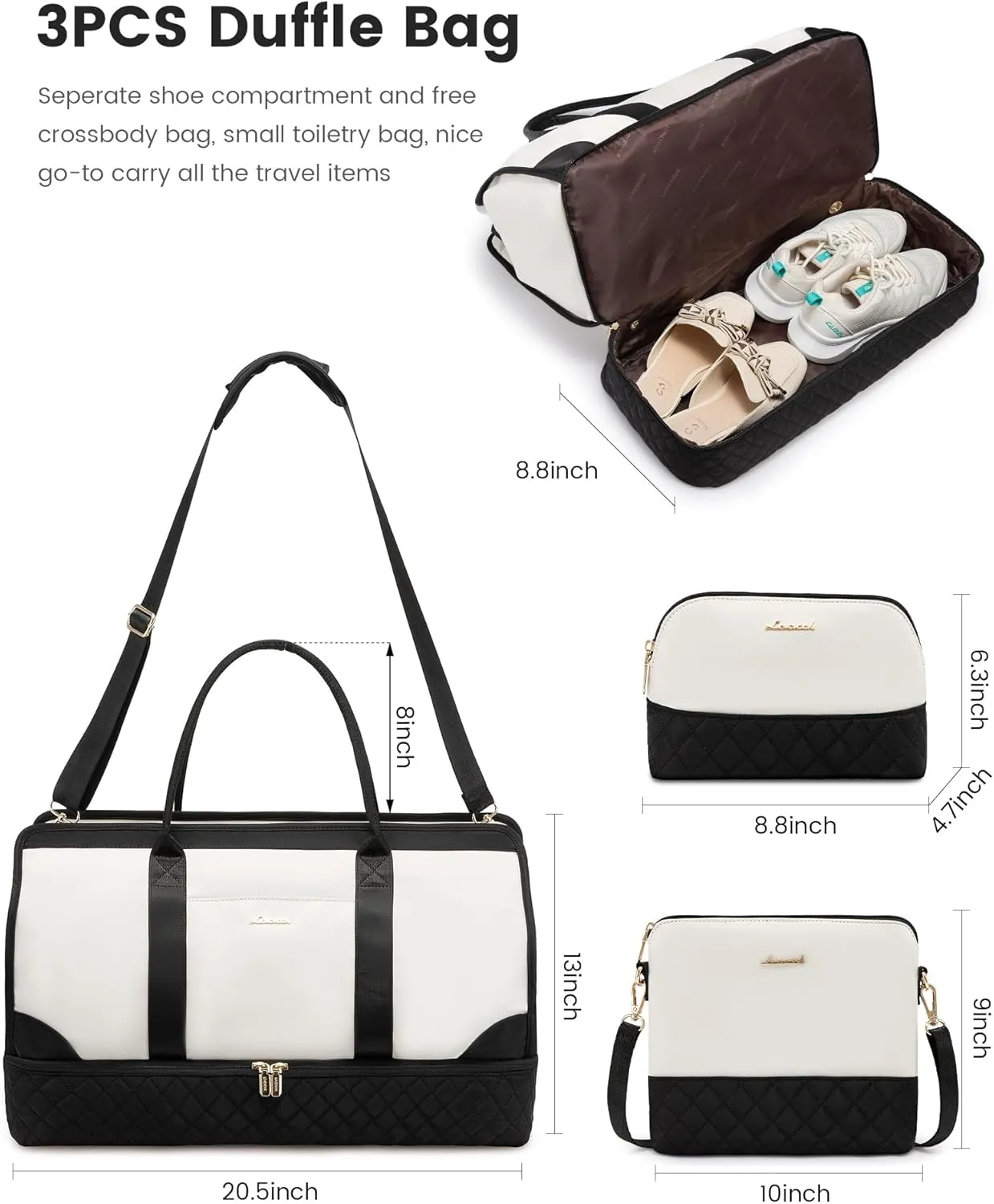 LOVEVOOK Weekender Bags for Women Travel Duffle Bag with Shoe Compartment, Carry on Overnight Bag Set