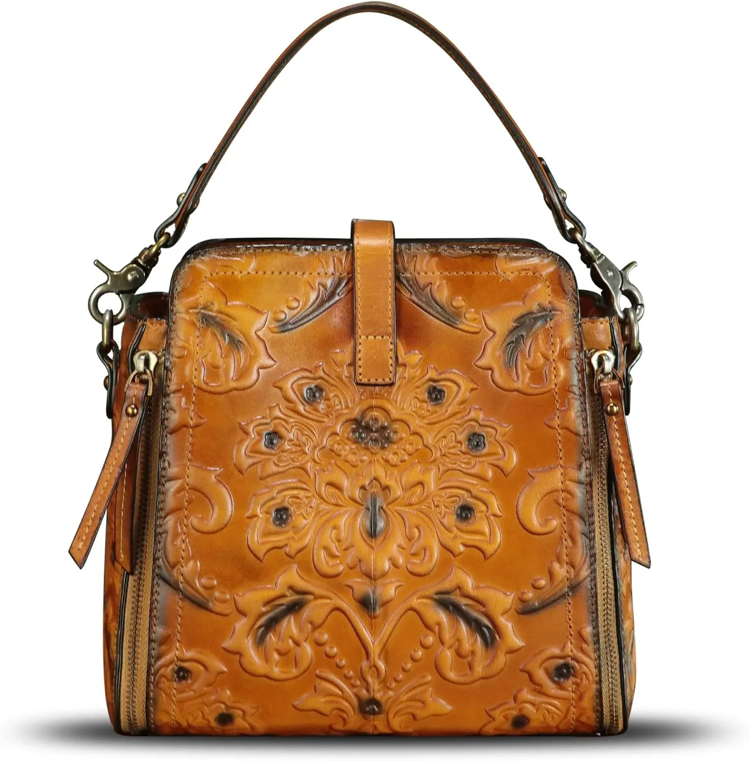 LRTO Genuine Leather Purses and Handbags for Women Retro Embossed Crossbody Shoulder Bag Satchel Pouch