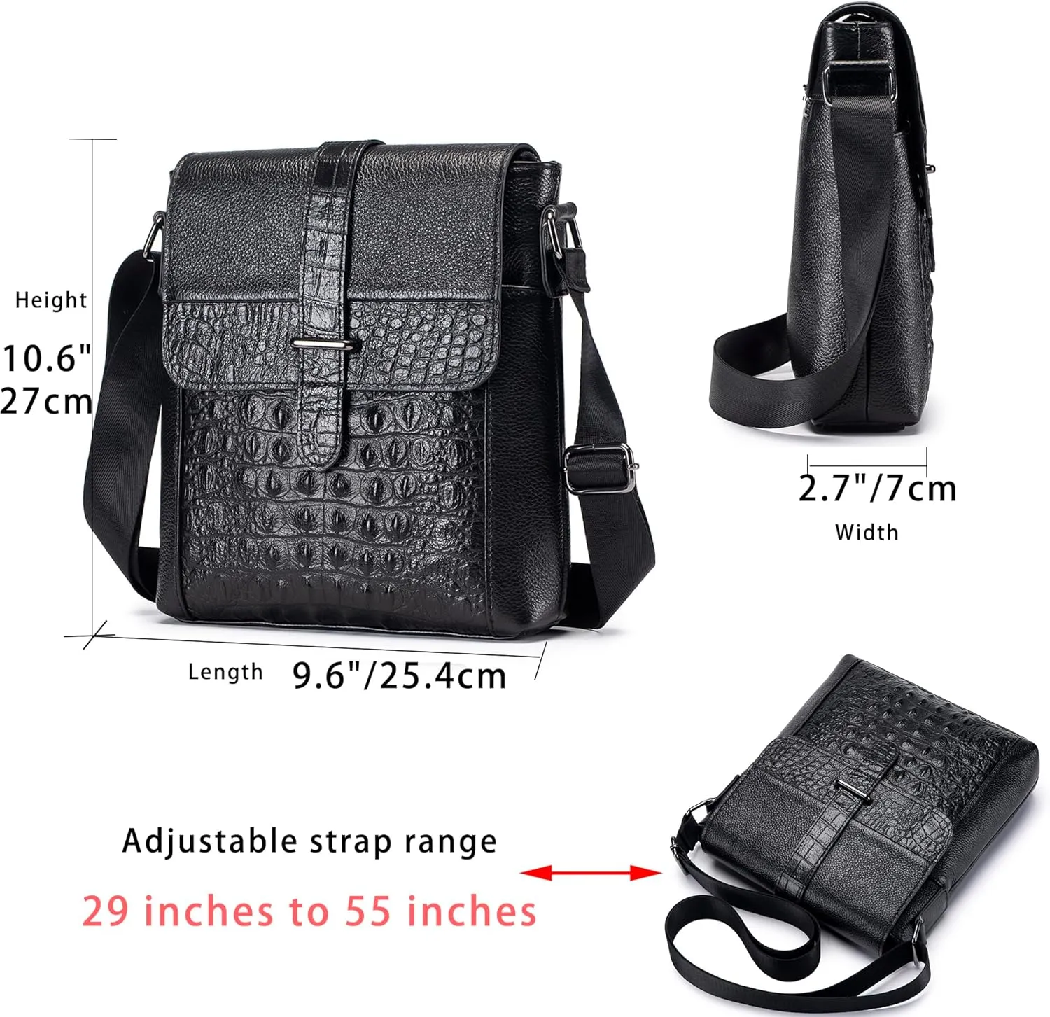 LUKZIJAES Genuine Leather Shoulder Bag Men Messenger Handbag Lightweight Sling Crossbody Bag