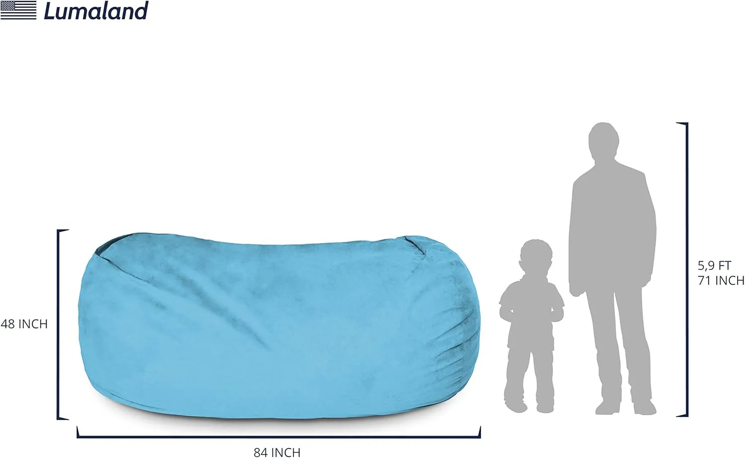 Lumaland Luxurious Giant 7ft Bean Bag Chair with Microsuede Cover - Ultra Soft, Foam Filling, Washable XXL Bean Bag Sofa for Kids, Teenagers, Adults - Sack Chair for Dorm, Family Room - Light Blue
