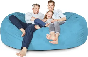 Lumaland Luxurious Giant 7ft Bean Bag Chair with Microsuede Cover - Ultra Soft, Foam Filling, Washable XXL Bean Bag Sofa for Kids, Teenagers, Adults - Sack Chair for Dorm, Family Room - Light Blue