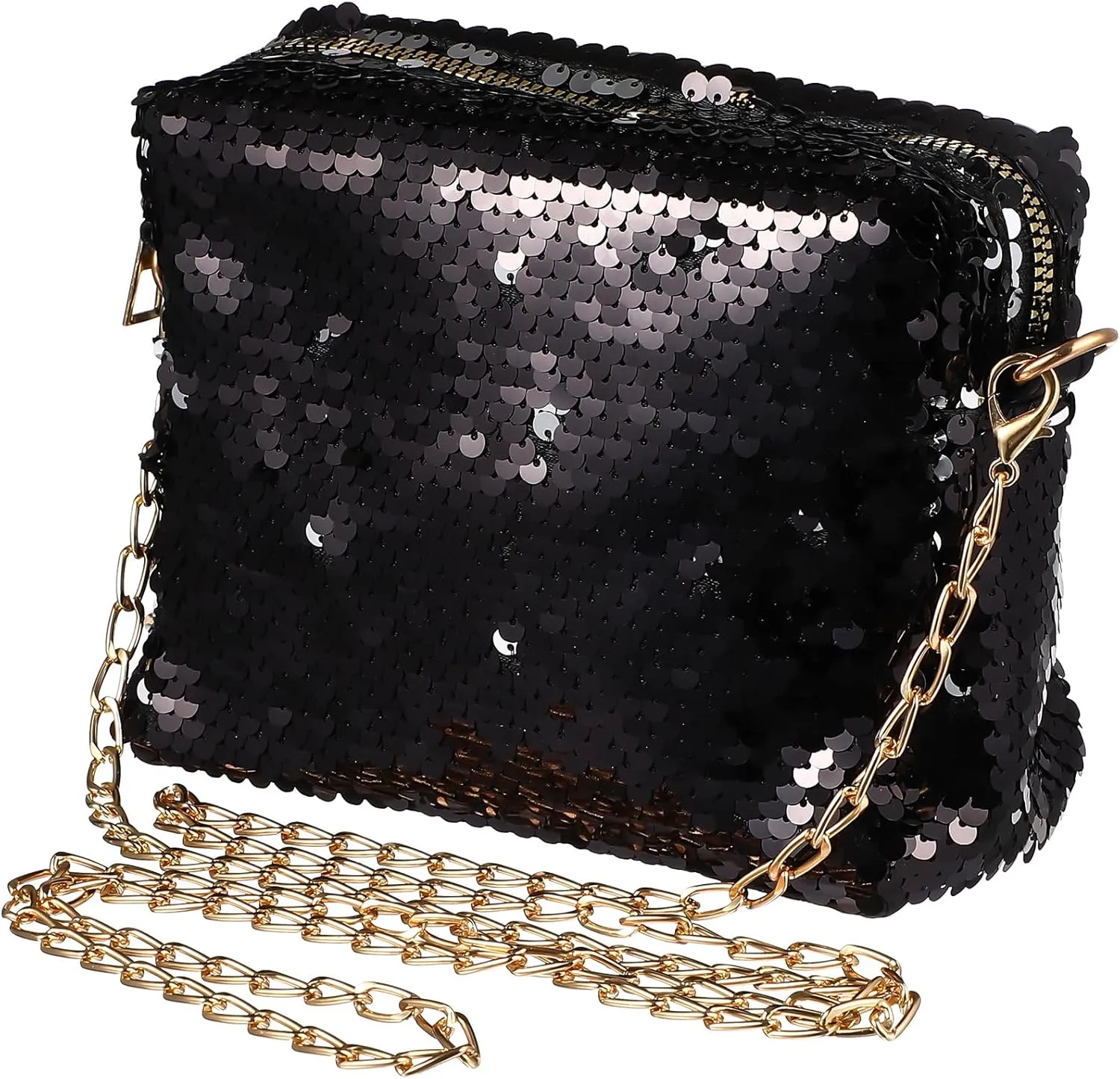 LUOEM Glitter Handbag Purse Shoulder Bag Sequin Evening, Black, Size Medium