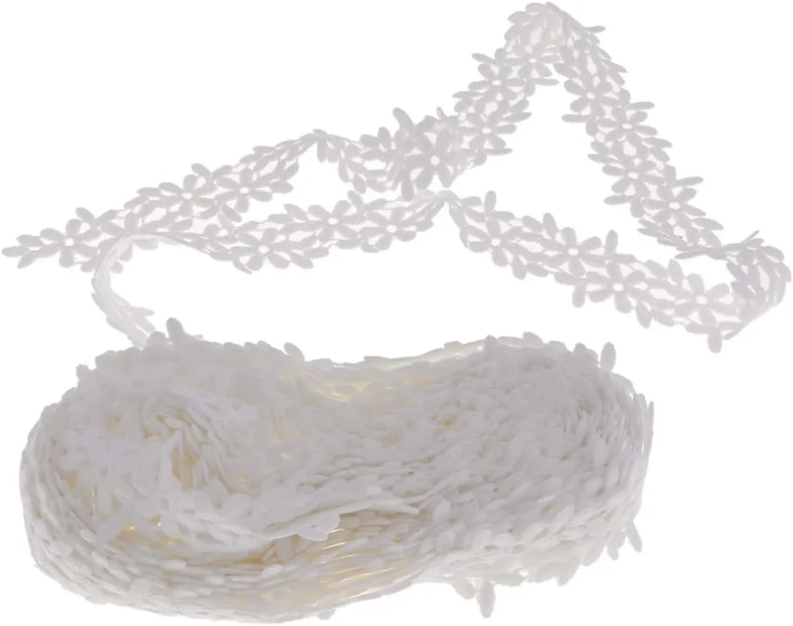 Lurrose White Lace Fabric Flower Design Made of Milk Fiber for Wedding Dress and Decor Lace for Bridal W1610-49-110