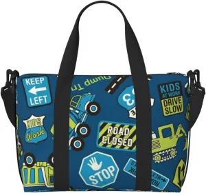 Machinery Road Construction Travel Bag for Women Men Weekender Bags Carry on Overnight Bag Tote Bag Yoga Gym Bag for Gym, Work, Travel, Weekend, Personal Items