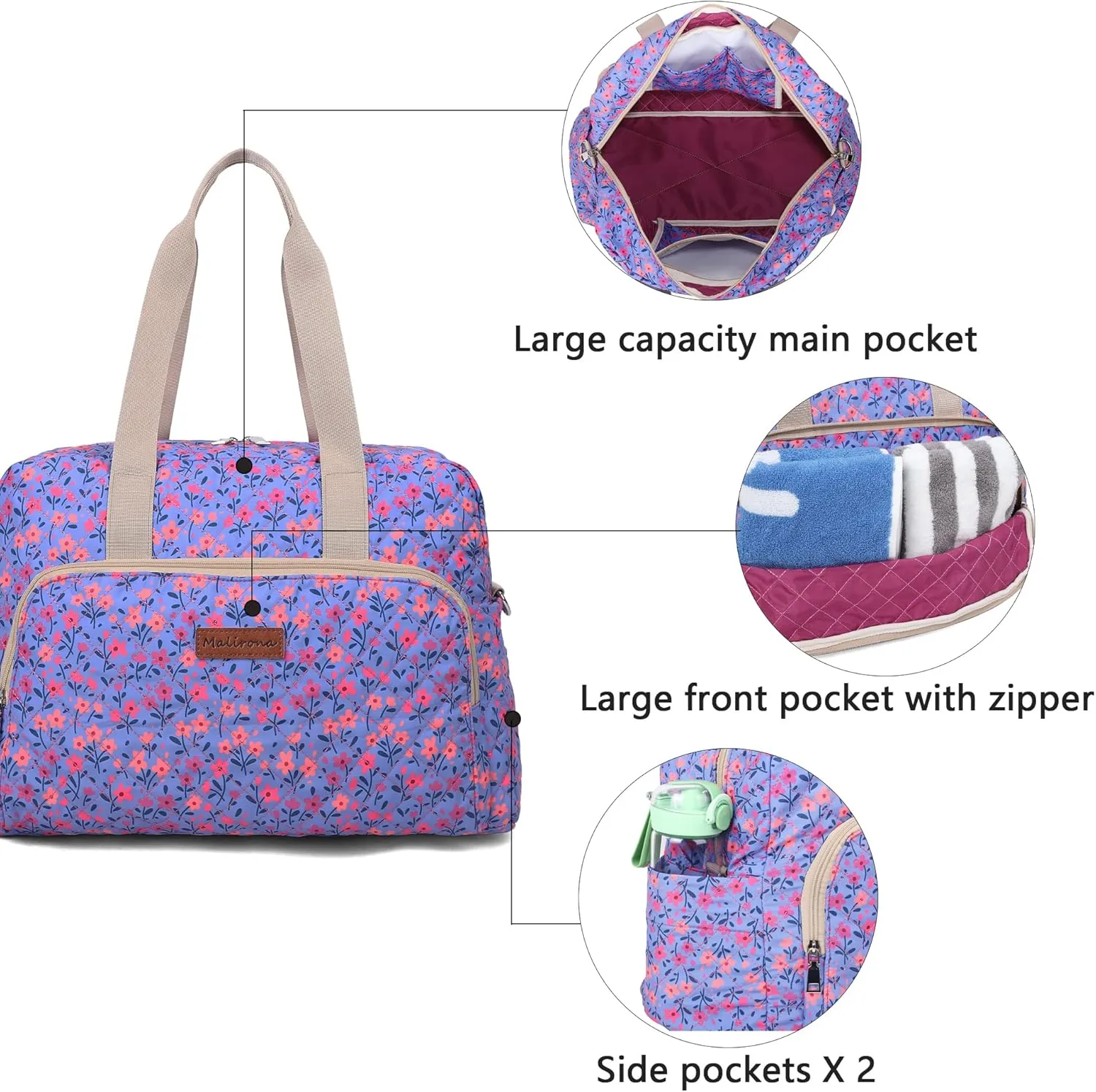 Malirona Foldable Gym Travel Duffel Bag Tote for Spirit Airlines Carry on Bag Carry-on Bag for Travel, Gym, Work, Weekender Overnight for Women and Girls (Purple)