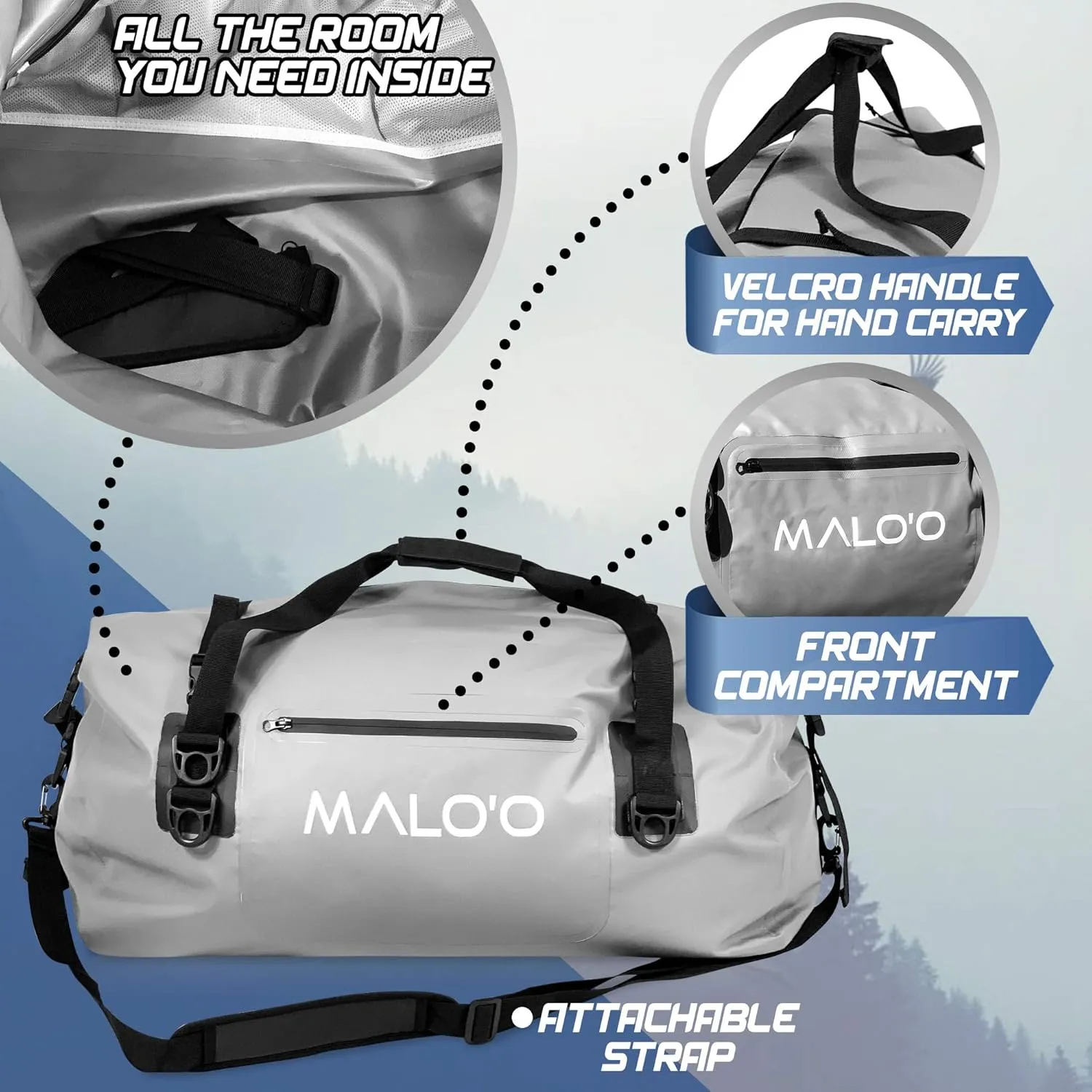 Malo'o Waterproof Dry Bag Duffel 40L/60L/100L, Roll Top Duffel Keeps Gear Dry for Kayaking, Rafting, Boating, Swimming, Camping, Hiking, Beach, Fishing - Internal & External Pockets and Molle Loops