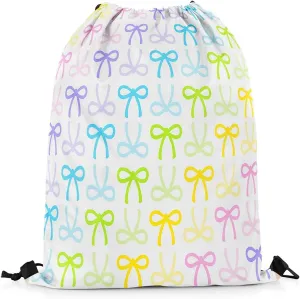 Manfei Cute Bowknot Waterproof Drawstrings Backpacks,Cartoon Princess Style Bowknot Striped Bags for Shopping Travelling,Watercolor Rainbow Gradient Bow-tie Sackpacks Gym Swim Packs Daypack