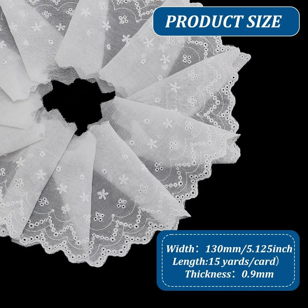 MAYJOYDIY 15yards 5.1inch Wide White Flower Cotton Eyelet Lace Ribbon Wavy Edged Floral Embroidery Eyelet Sewing Trim Ruffle Lace Trim for Dress Pillow Dolls Pets Clothes Bag Sewing