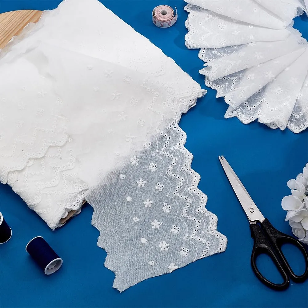 MAYJOYDIY 15yards 5.1inch Wide White Flower Cotton Eyelet Lace Ribbon Wavy Edged Floral Embroidery Eyelet Sewing Trim Ruffle Lace Trim for Dress Pillow Dolls Pets Clothes Bag Sewing