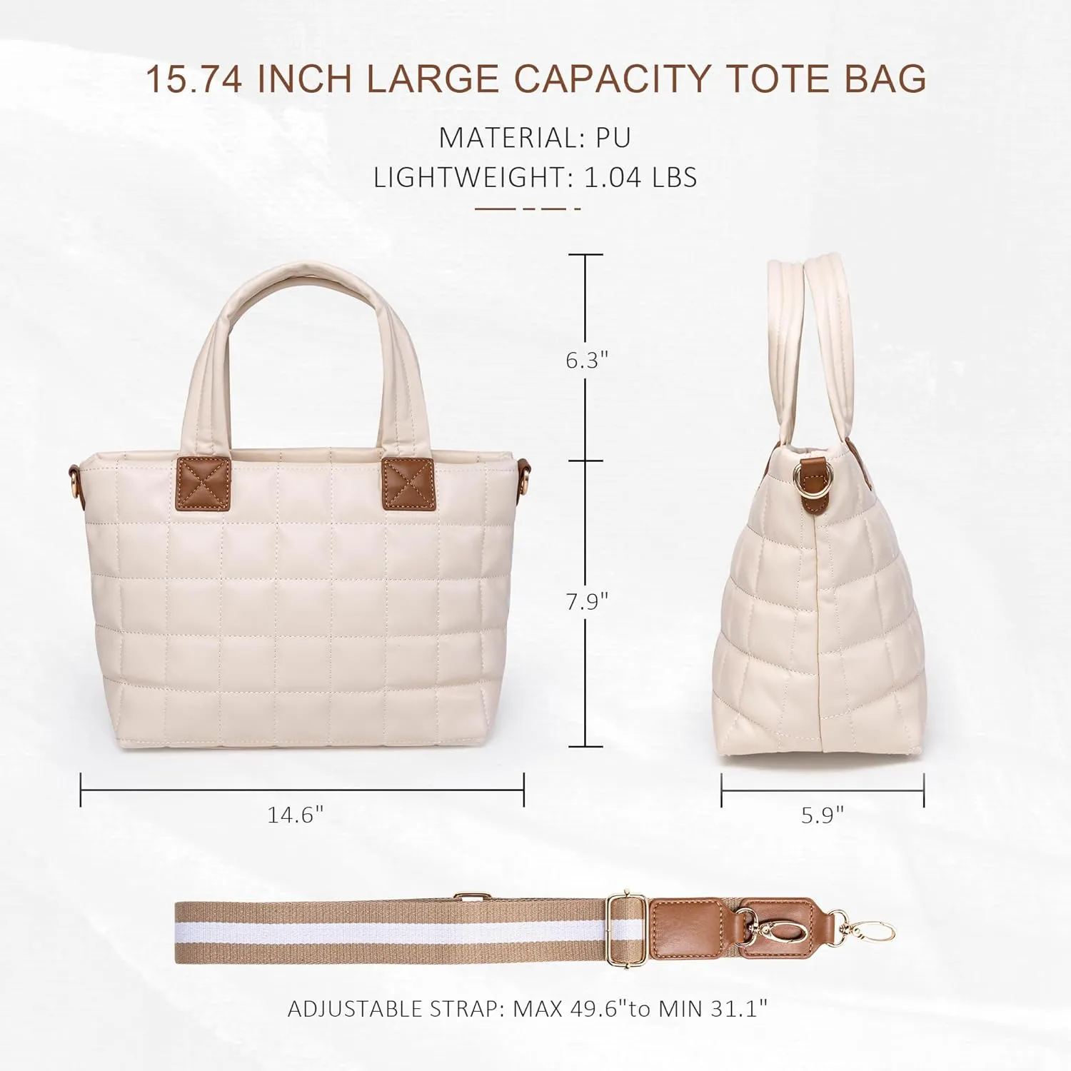 MEEJUNE Puffer Tote Bag for Women Large Quilted Shoulder Bag Crossbody Purse with Adjustable Strap