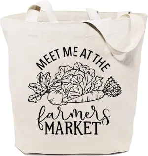 Meet Me at the Farmers Market Canvas Tote Bag for Women Aesthetic Vegetables Reusable Grocery Shoulder Shopping Bags