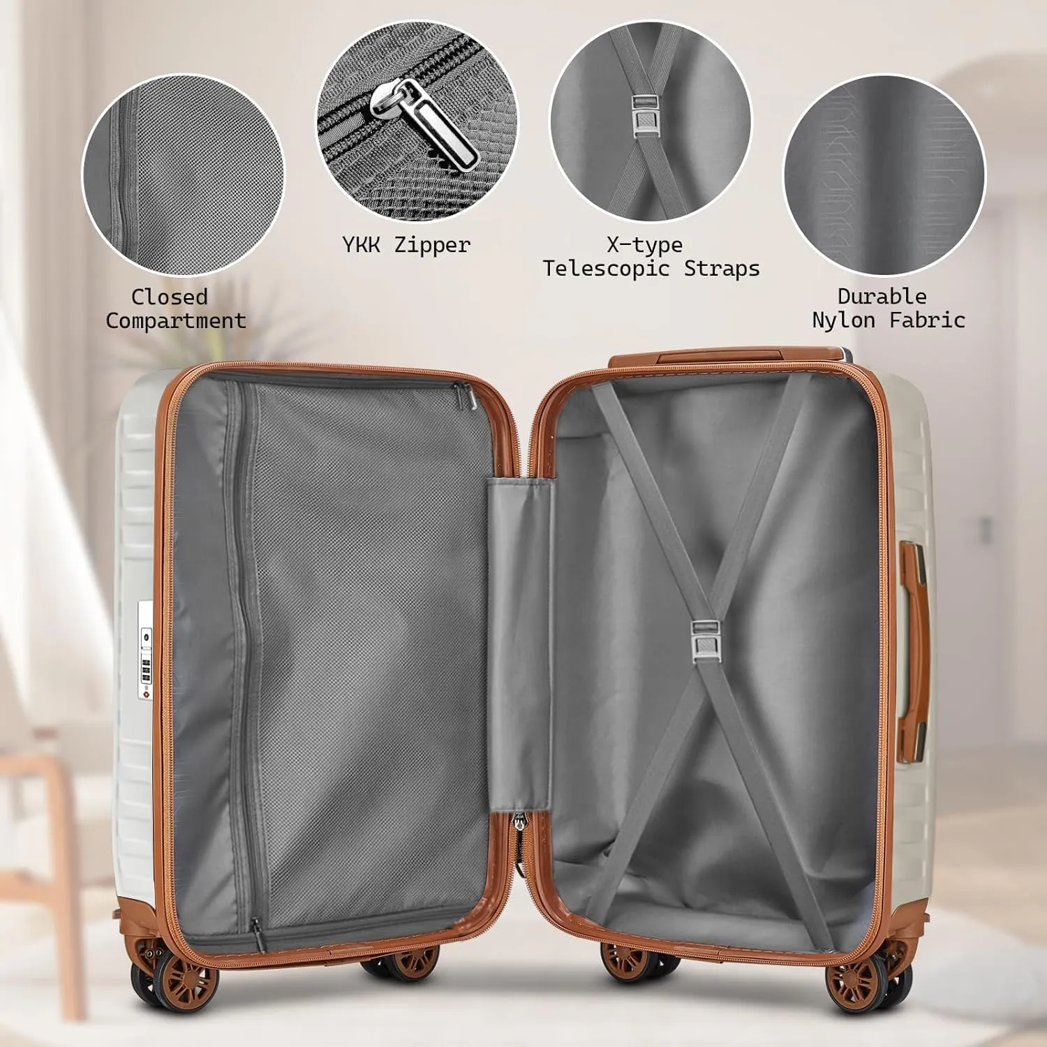 Melalenia Luggage Sets 3 Piece with Duffel Bag, Hard Shell Carry on Suitcase with Spinner Wheels and TSA Lock, Travel Lightweight Luggage Set for Women, Beige Brown