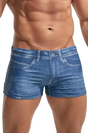 Men's Square Leg Swim Trunks Realistic 3D Denim Print Swimwear Jammers Stretch Lightweight for Water Sports