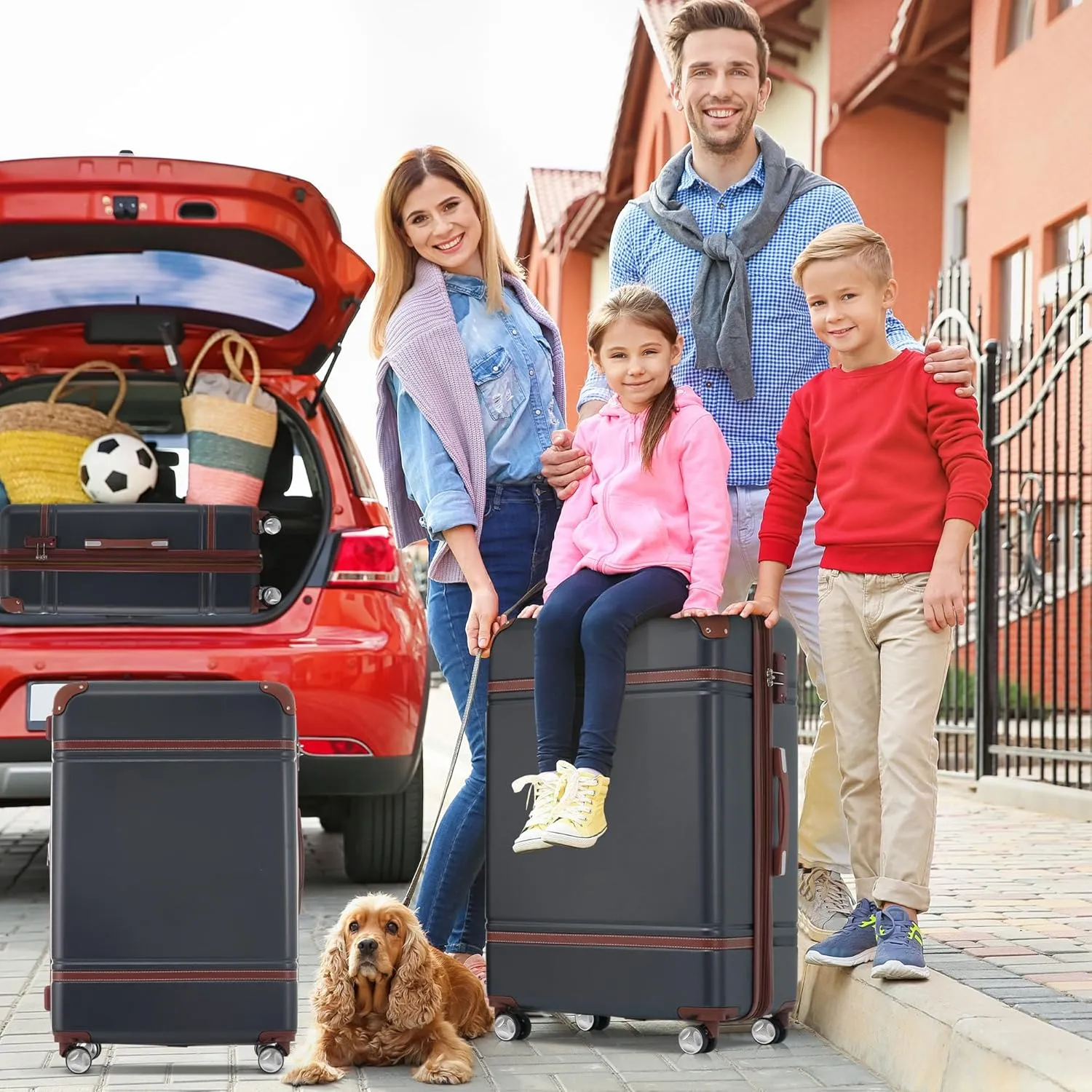 Merax Luggage 4Pc Hardshell Suitcase Travel with Spinner Wheel, Black and Brown, 4-Piece Set