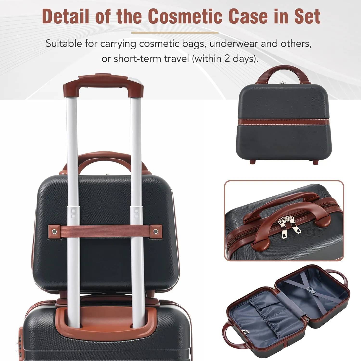 Merax Luggage 4Pc Hardshell Suitcase Travel with Spinner Wheel, Black and Brown, 4-Piece Set
