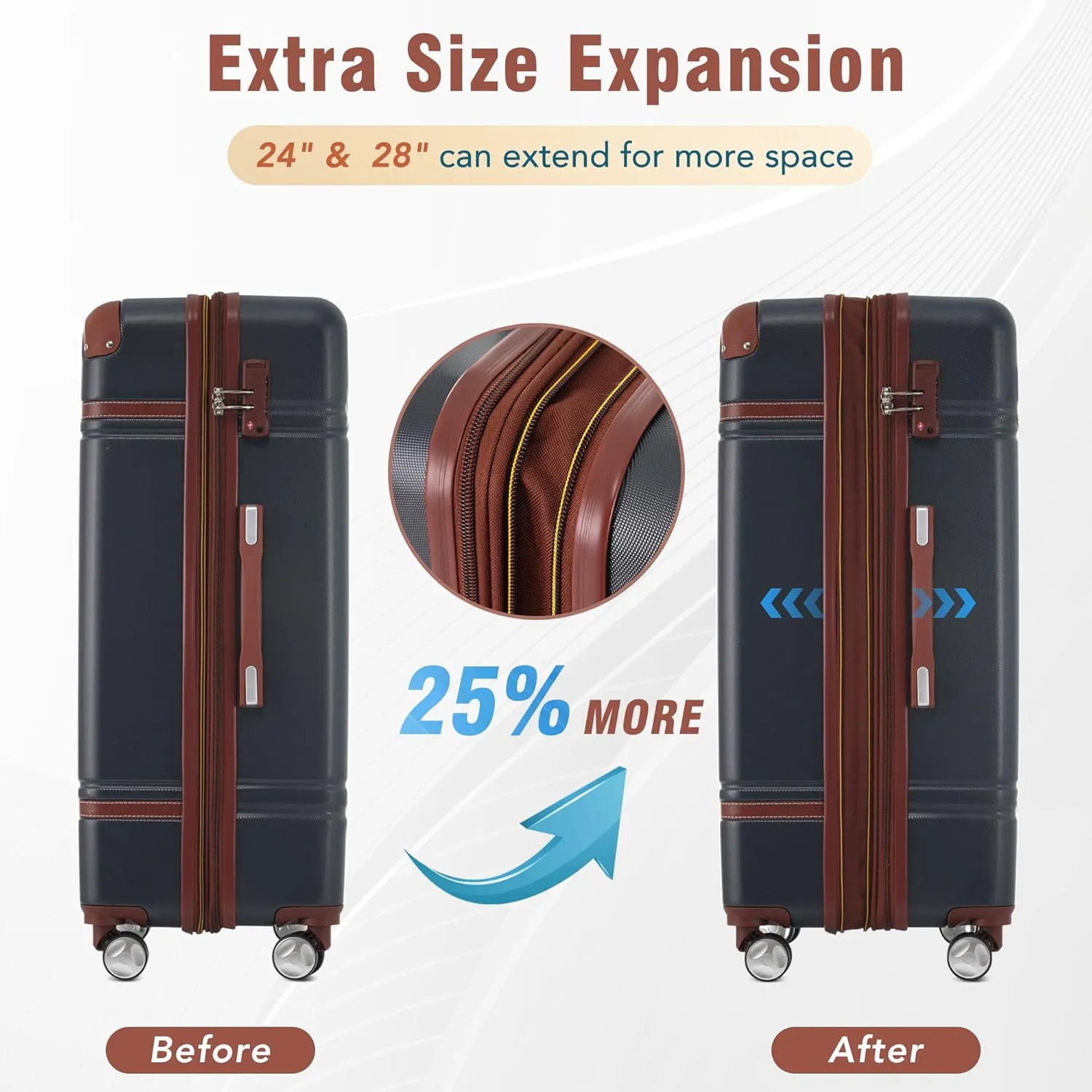 Merax Luggage 4Pc Hardshell Suitcase Travel with Spinner Wheel, Black and Brown, 4-Piece Set