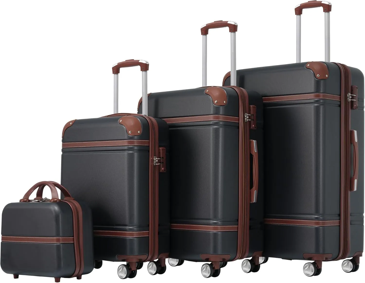 Merax Luggage 4Pc Hardshell Suitcase Travel with Spinner Wheel, Black and Brown, 4-Piece Set
