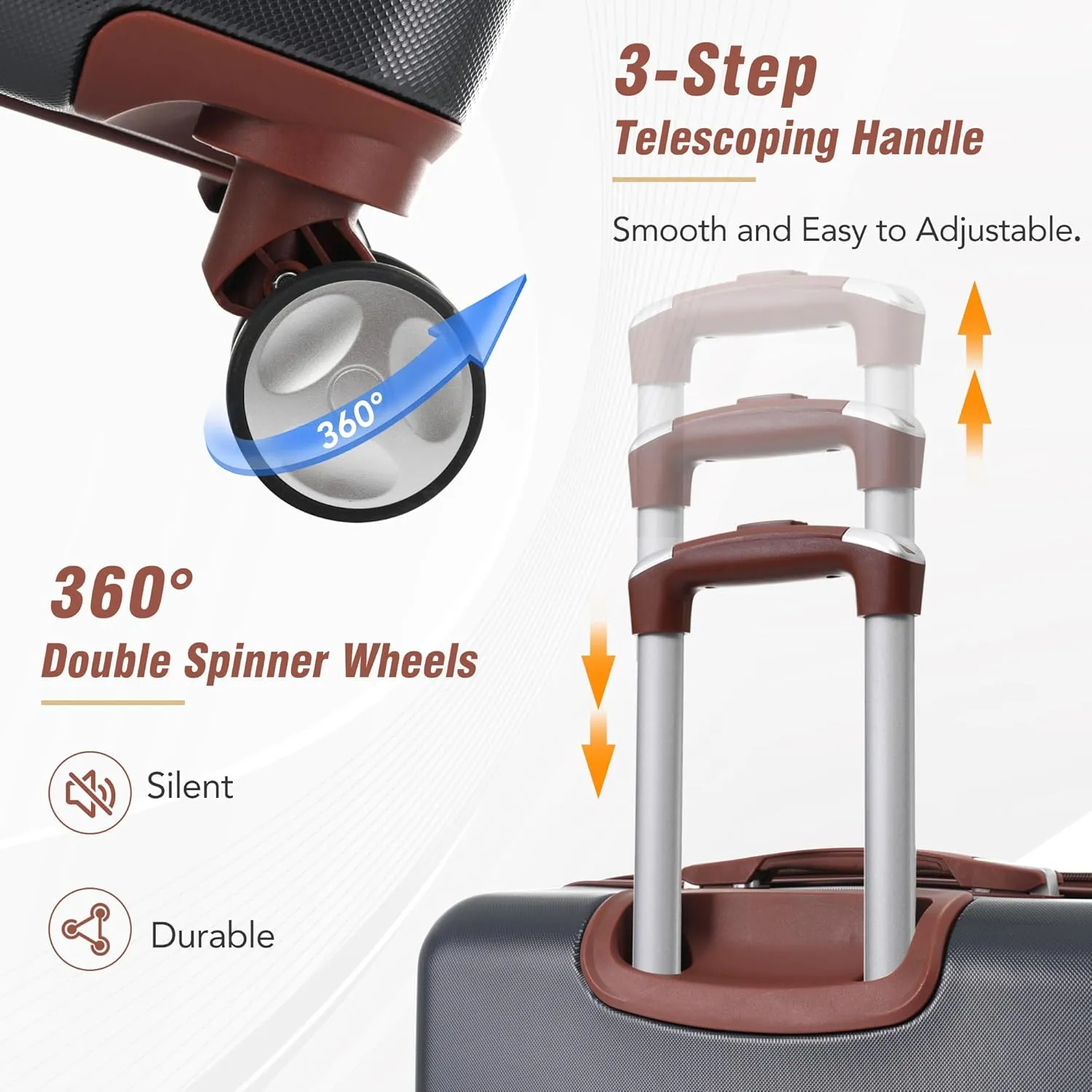 Merax Luggage 4Pc Hardshell Suitcase Travel with Spinner Wheel, Black and Brown, 4-Piece Set