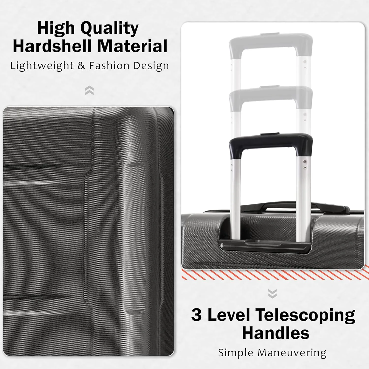 Merax Luggage Sets 2 Piece Suitcase Set, Hardshell 20 IN & 24 IN Suitcase Set with Duffel Bag, Travel Suitcases with Spinner Wheels and TSA Lock(Dark Gray)