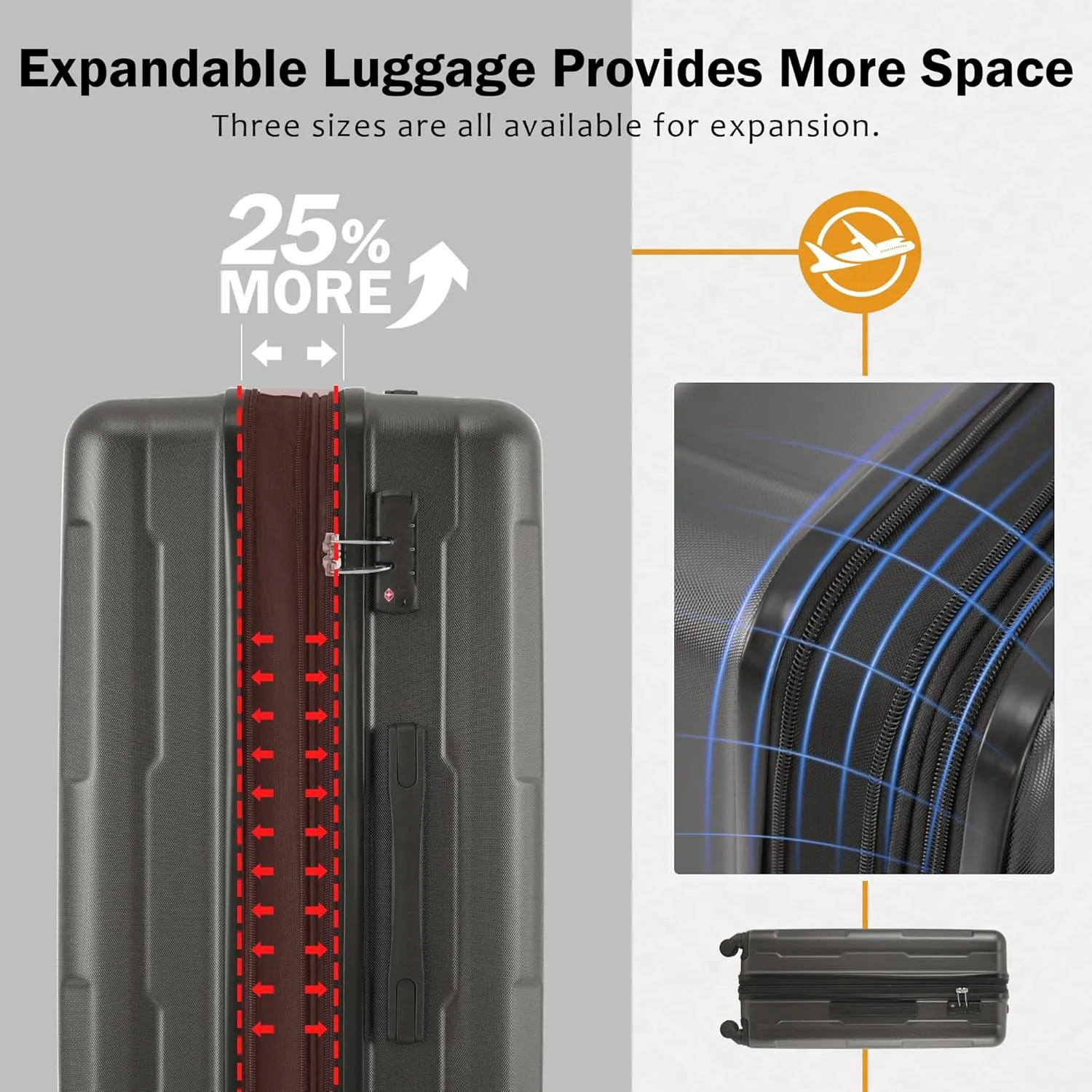 Merax Luggage Sets 2 Piece Suitcase Set, Hardshell 20 IN & 24 IN Suitcase Set with Duffel Bag, Travel Suitcases with Spinner Wheels and TSA Lock(Dark Gray)