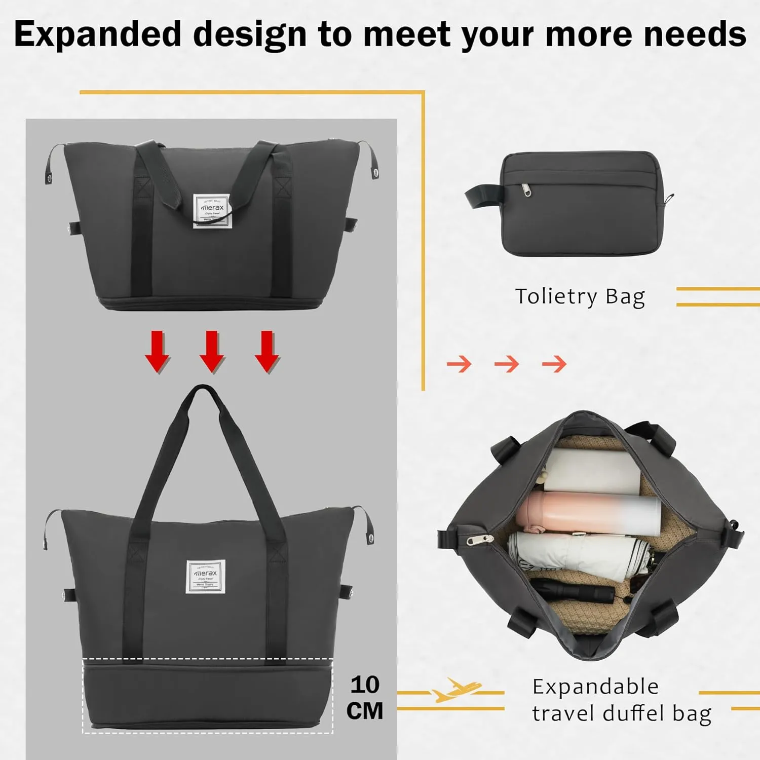 Merax Luggage Sets 2 Piece Suitcase Set, Hardshell 20 IN & 24 IN Suitcase Set with Duffel Bag, Travel Suitcases with Spinner Wheels and TSA Lock(Dark Gray)