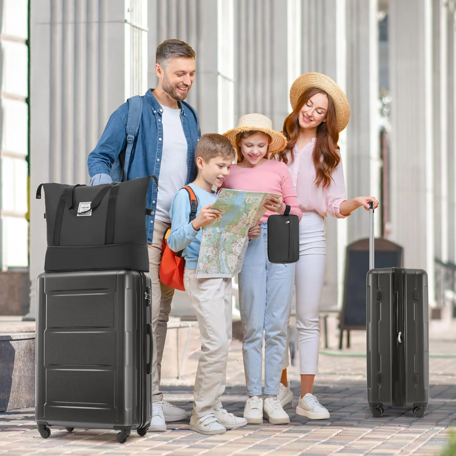 Merax Luggage Sets 2 Piece Suitcase Set, Hardshell 20 IN & 24 IN Suitcase Set with Duffel Bag, Travel Suitcases with Spinner Wheels and TSA Lock(Dark Gray)