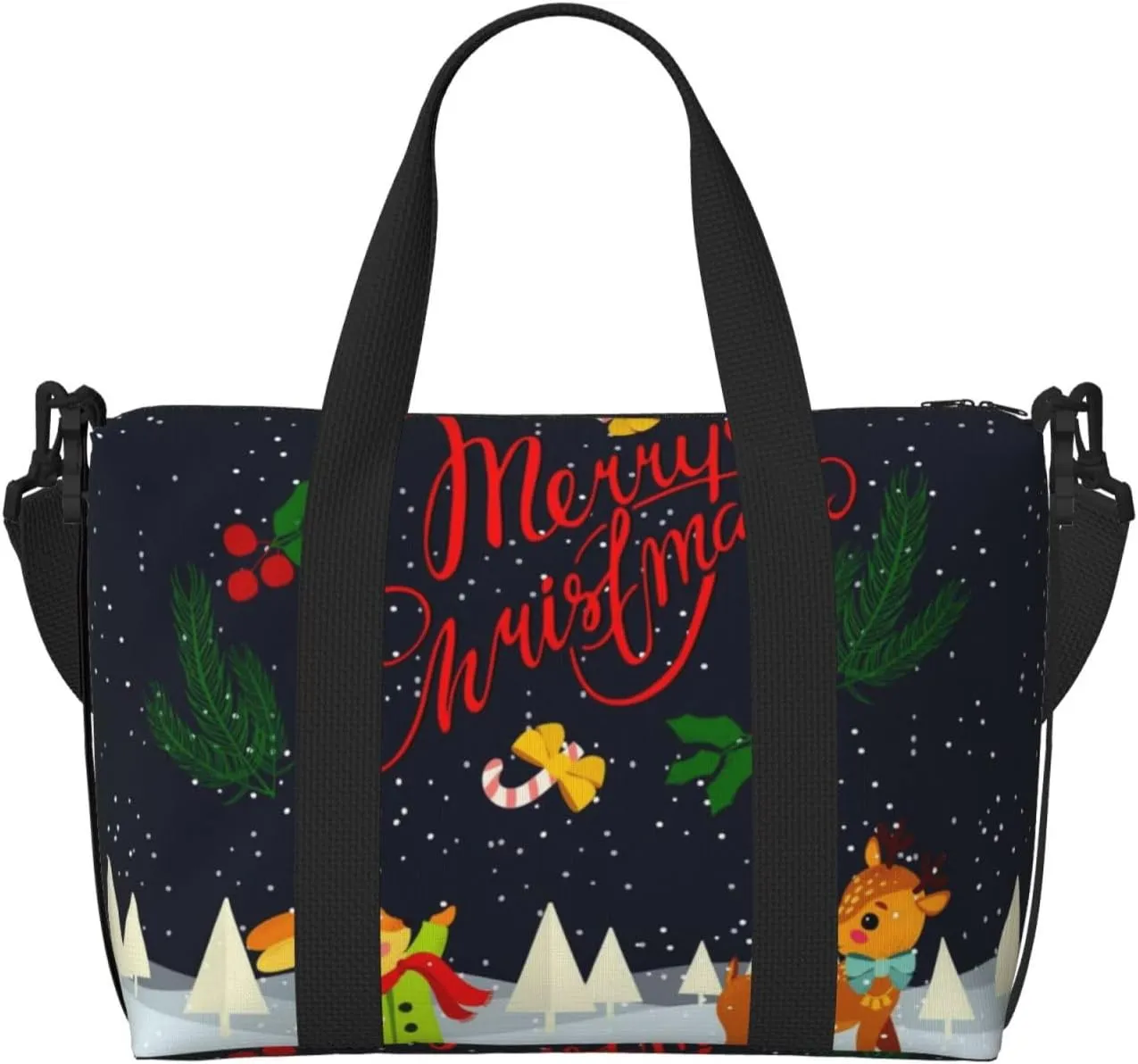 Merry Christmas Elk Travel Bag for Women Men Weekender Bags Carry on Overnight Bag Tote Bag Yoga Gym Bag for Gym, Work, Travel, Weekend, Personal Items
