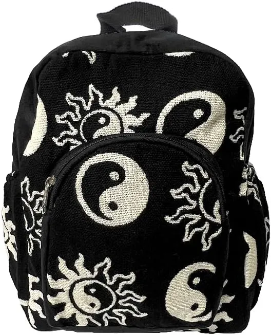 Mia Jewel Shop Yin Yang Small Backpack Retro Print Pattern Adjustable Strap Cushioned Fashion Handmade Bag Boho Accessories (Black/White)