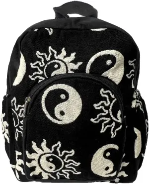 Mia Jewel Shop Yin Yang Small Backpack Retro Print Pattern Adjustable Strap Cushioned Fashion Handmade Bag Boho Accessories (Black/White)