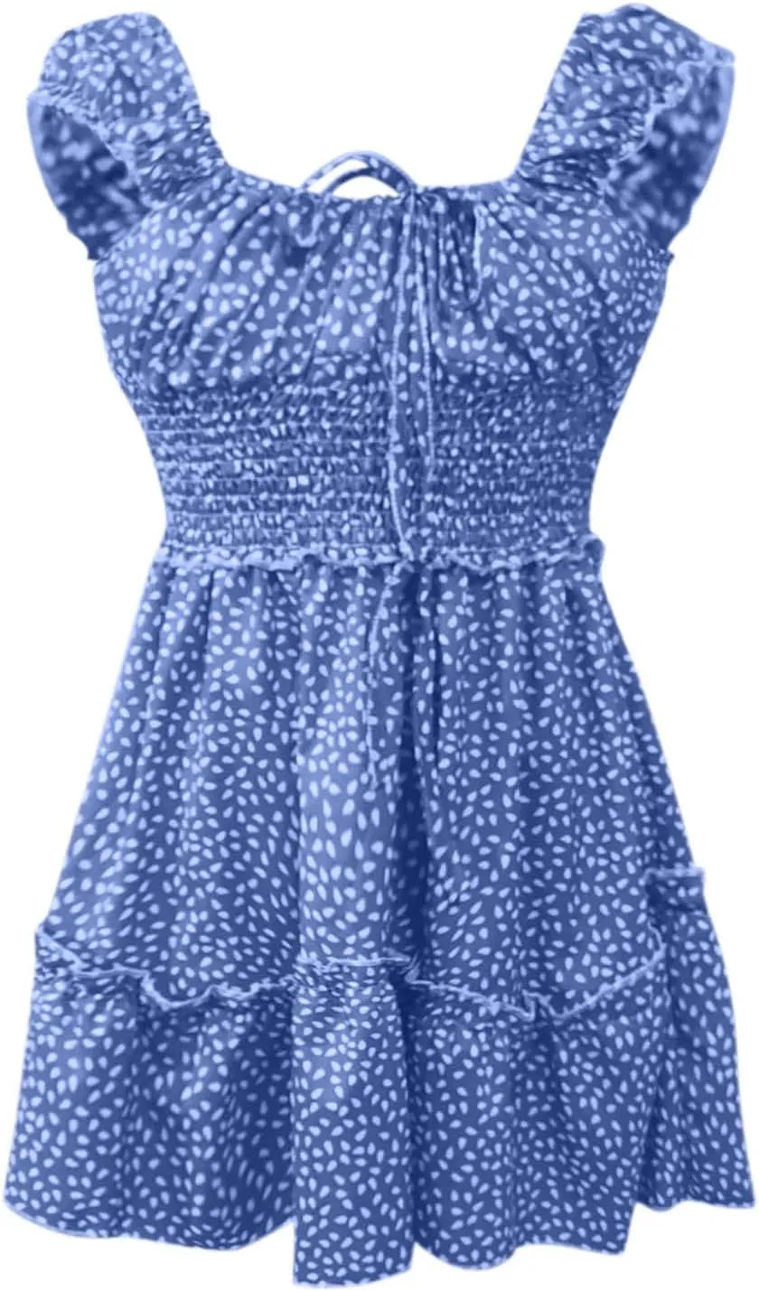 Milk Maid Dress for Women 2025 Casual Sexy Heart Neckline Ruffled Sleeve Floral Print Summer Dress with Elastic Waist