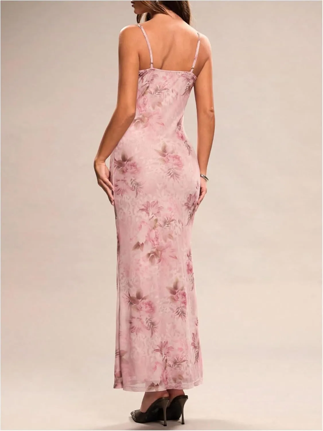 Milumia Women's Vintage Spaghetti Strap Maxi Dress Sexy Low Cut Floral Lace Trim Y2k Cami Bodycon Dresses