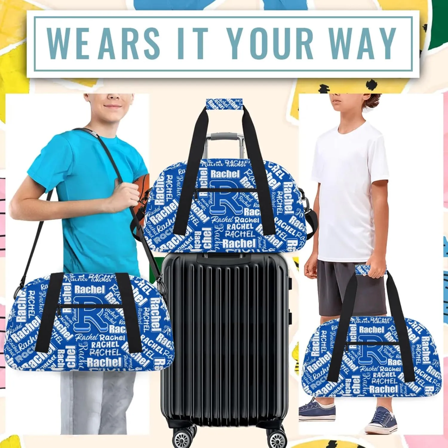 Mini Sports Duffel Bag Waterproof Custom Women Small Gym Bag 18 inch for Men Carry on Overnight Travel Tote Bag Cobalt Blue