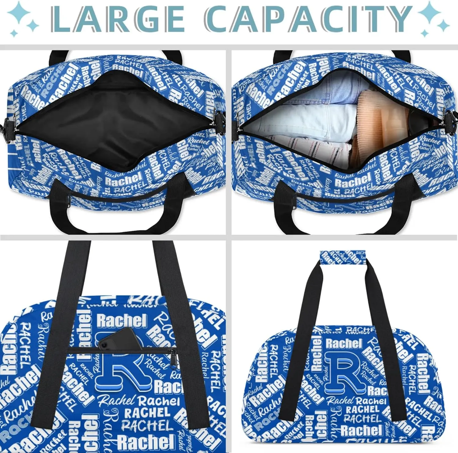 Mini Sports Duffel Bag Waterproof Custom Women Small Gym Bag 18 inch for Men Carry on Overnight Travel Tote Bag Cobalt Blue