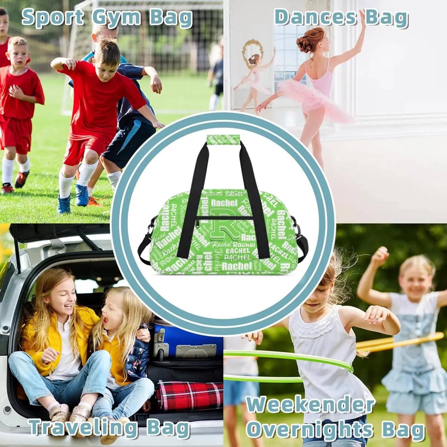 Mini Sports Duffel Bag Waterproof Custom Women Small Gym Bag 18 inch for Men Carry on Overnight Travel Tote Bag Grass Green