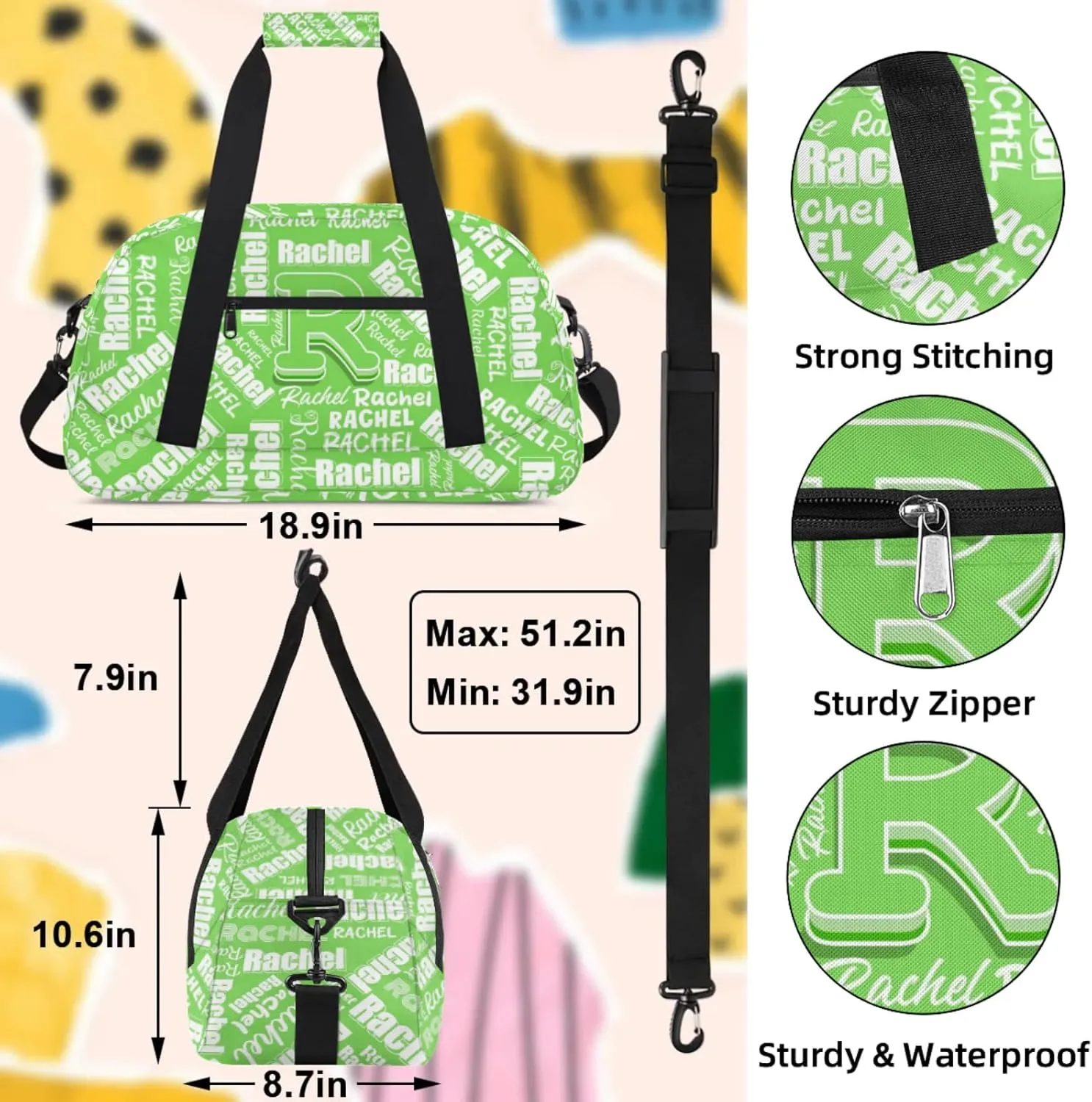 Mini Sports Duffel Bag Waterproof Custom Women Small Gym Bag 18 inch for Men Carry on Overnight Travel Tote Bag Grass Green