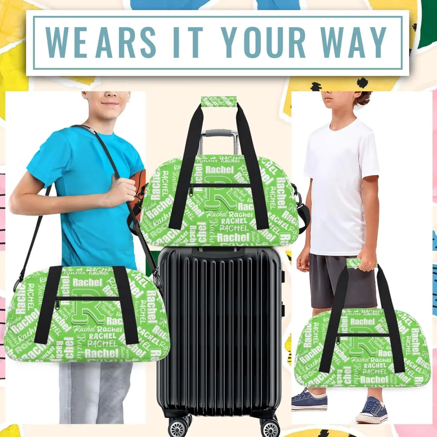 Mini Sports Duffel Bag Waterproof Custom Women Small Gym Bag 18 inch for Men Carry on Overnight Travel Tote Bag Grass Green