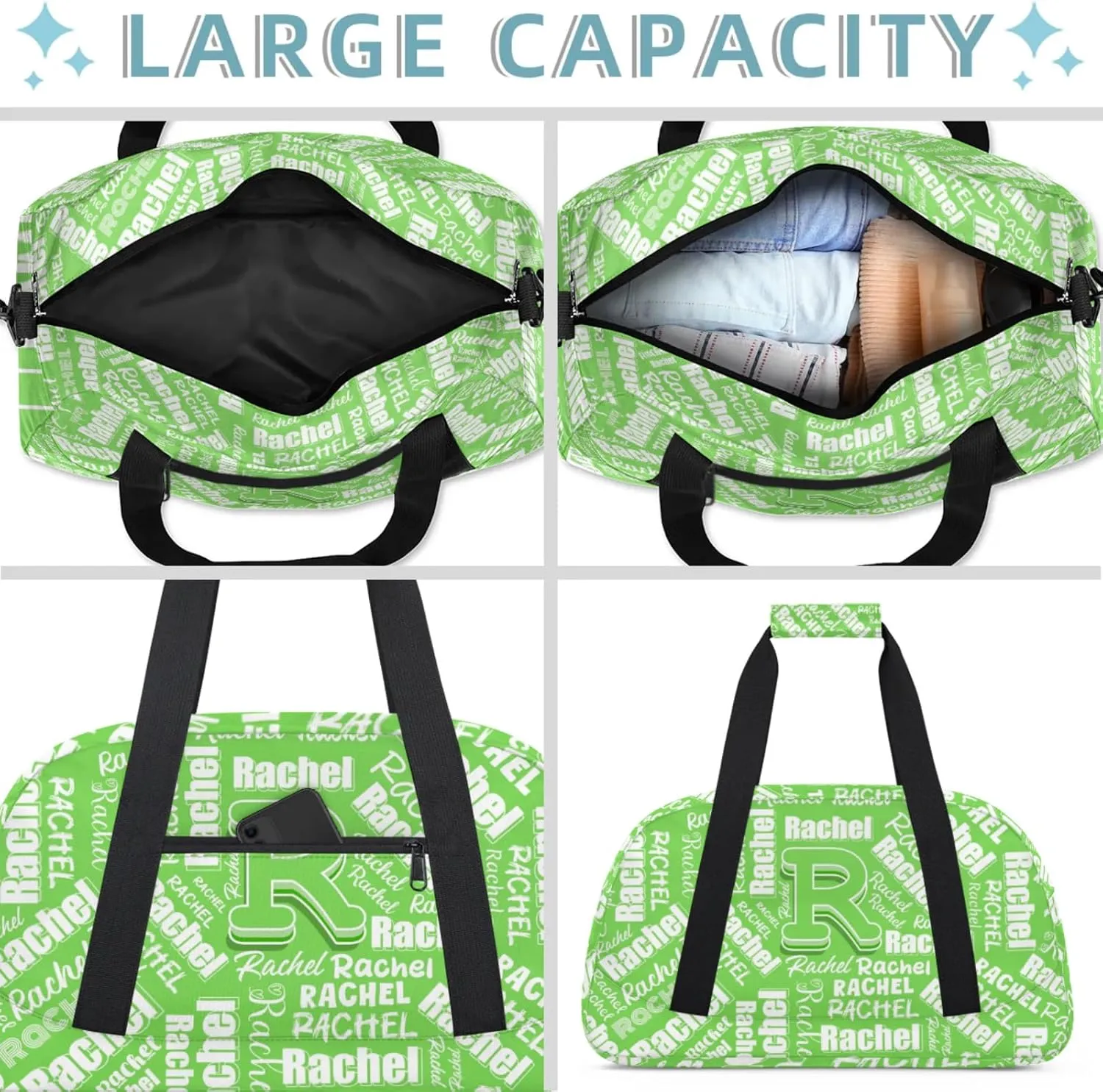 Mini Sports Duffel Bag Waterproof Custom Women Small Gym Bag 18 inch for Men Carry on Overnight Travel Tote Bag Grass Green