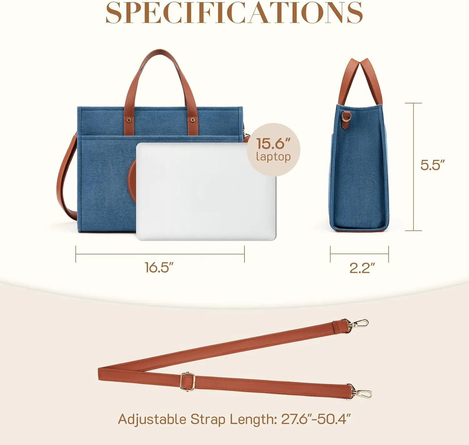 Missnine Denim Tote Bag for Women - Casual & Work - 15.6 inch Shoulder Bag for Office & Business