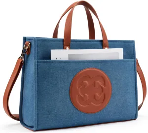 Missnine Denim Tote Bag for Women - Casual & Work - 15.6 inch Shoulder Bag for Office & Business